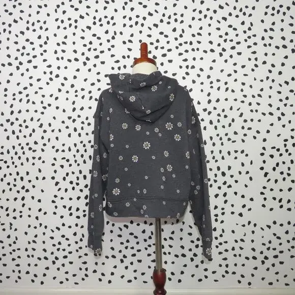 Old Navy Gray Daisy Print Girls Hooded Pullover Sweatshirt - Picture 3 of 6